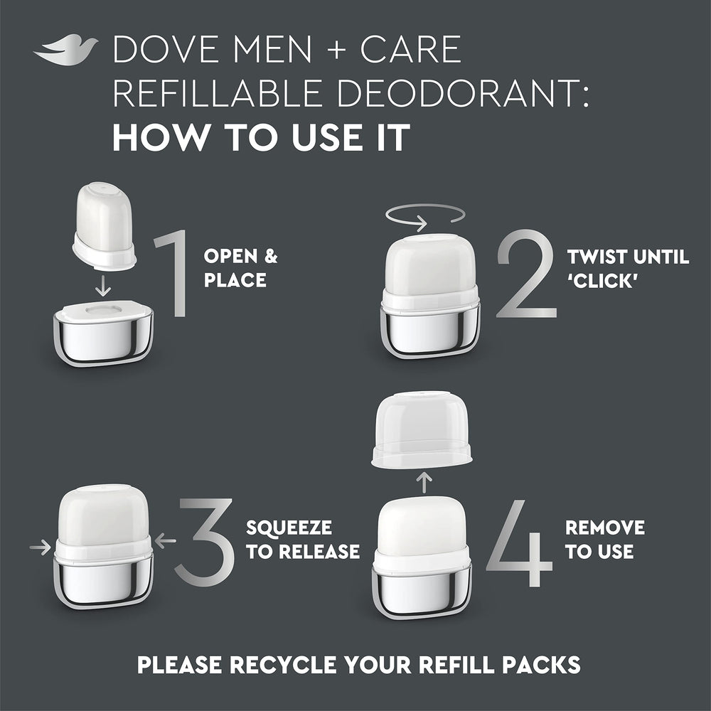 Dove Men+Care refill application on dry underarms