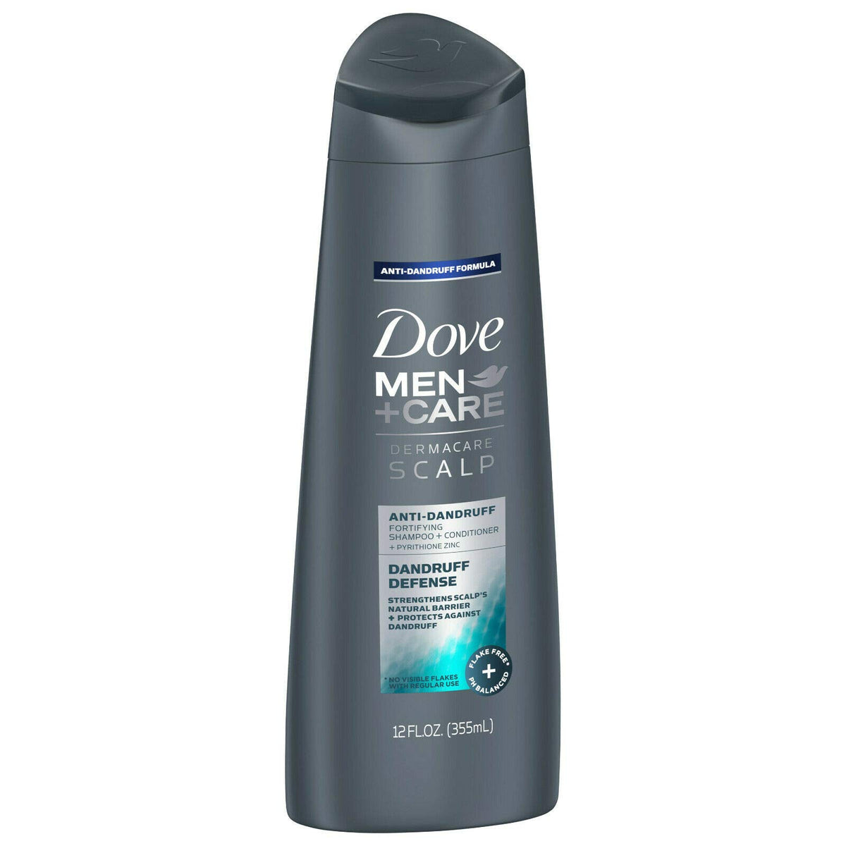 Dove Men+Care Dermacare bottle pour shows dandruff defense for a confident, refreshed scalp.