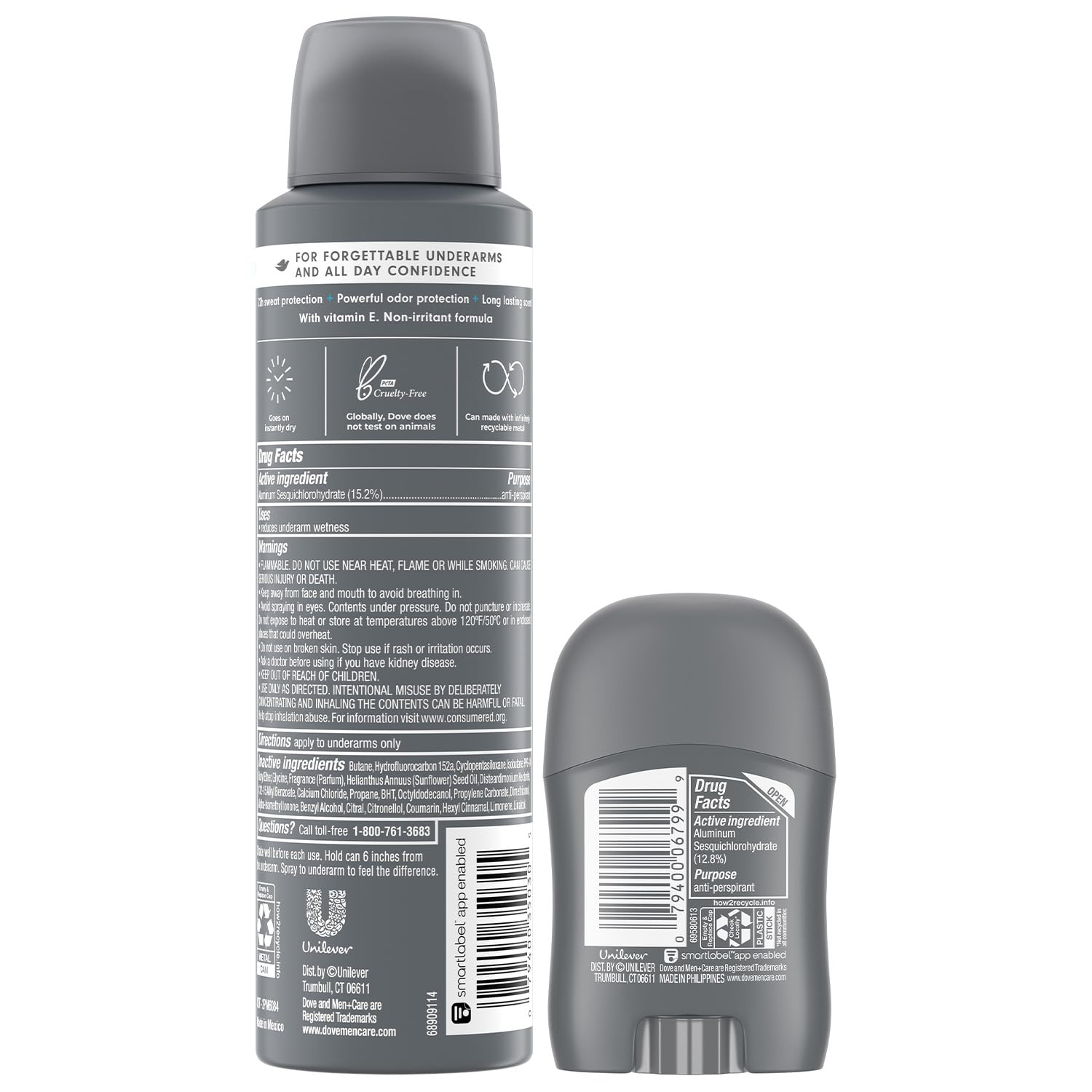 Dove Men+Care dry spray close-up applying to underarm for instant dry feel.