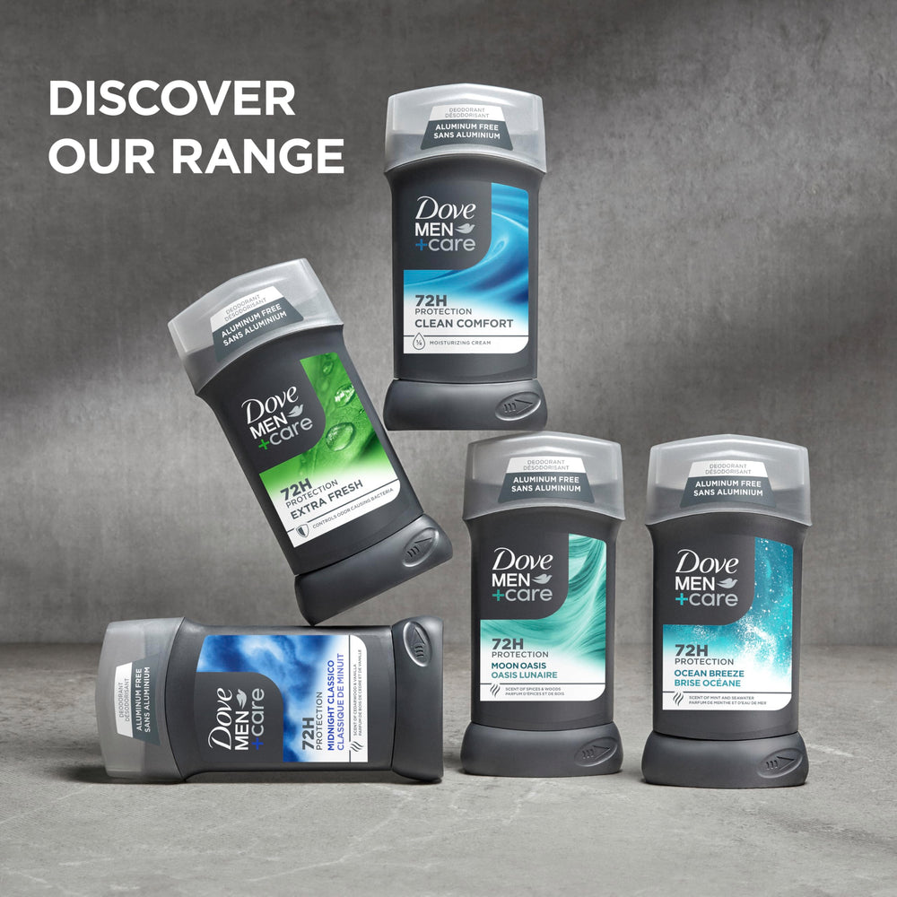 Dove Men+Care Extra Fresh demonstrates up to 72-hour odor protection claim.