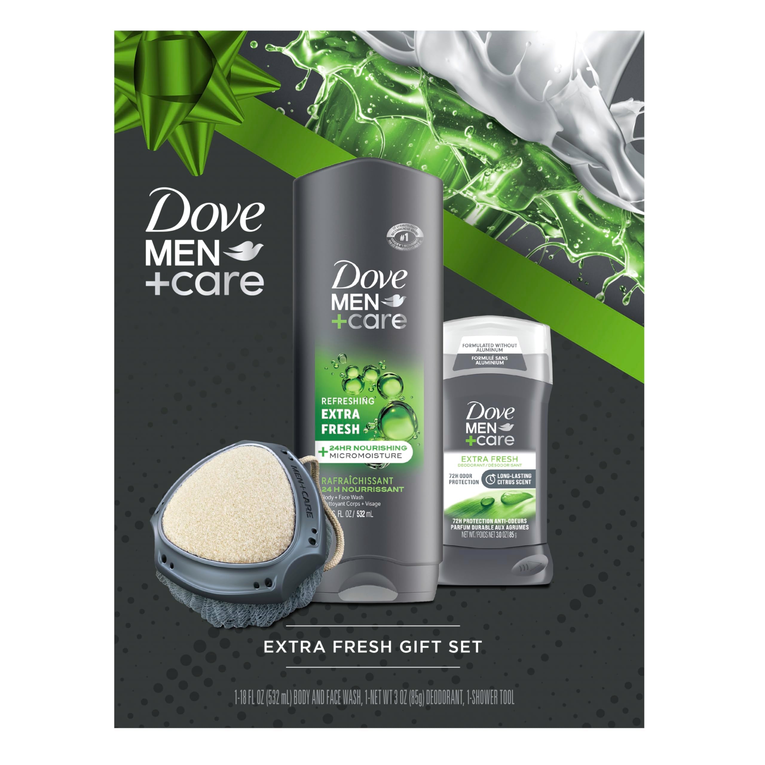 Dove Men+ Care gift set face and body wash bottle ensures daily skin comfort.