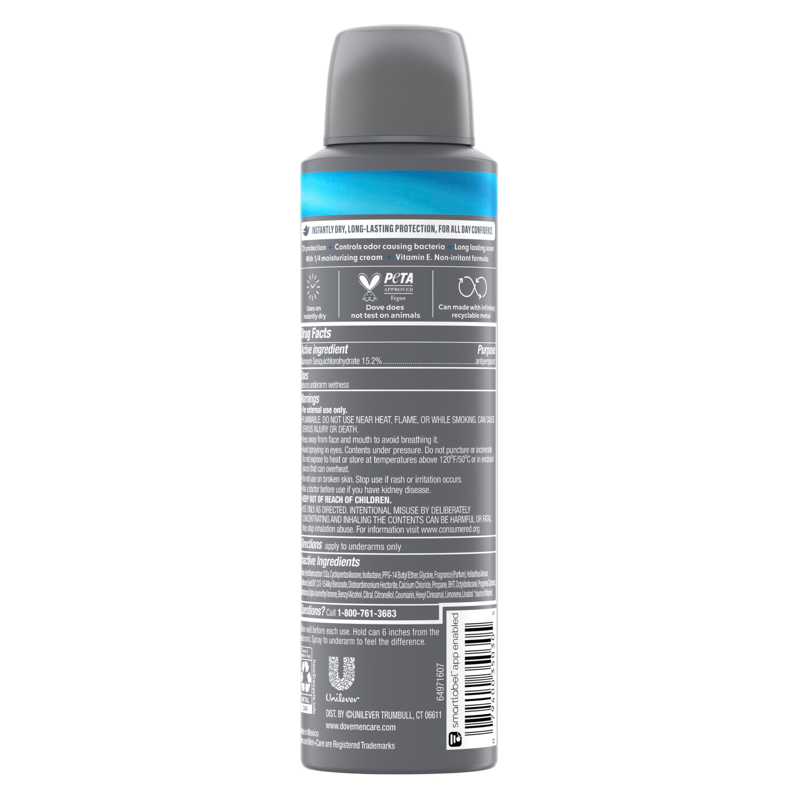 Dove Men+Care goes on dry dry spray application for a comfortable feel