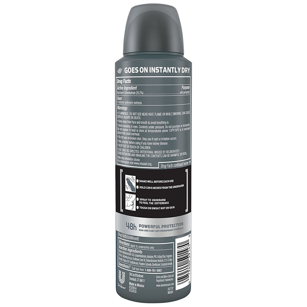 Dove Men Care Invisible Dry Spray Deodorant 3-pack-box offers convenient multi-pack for travel.