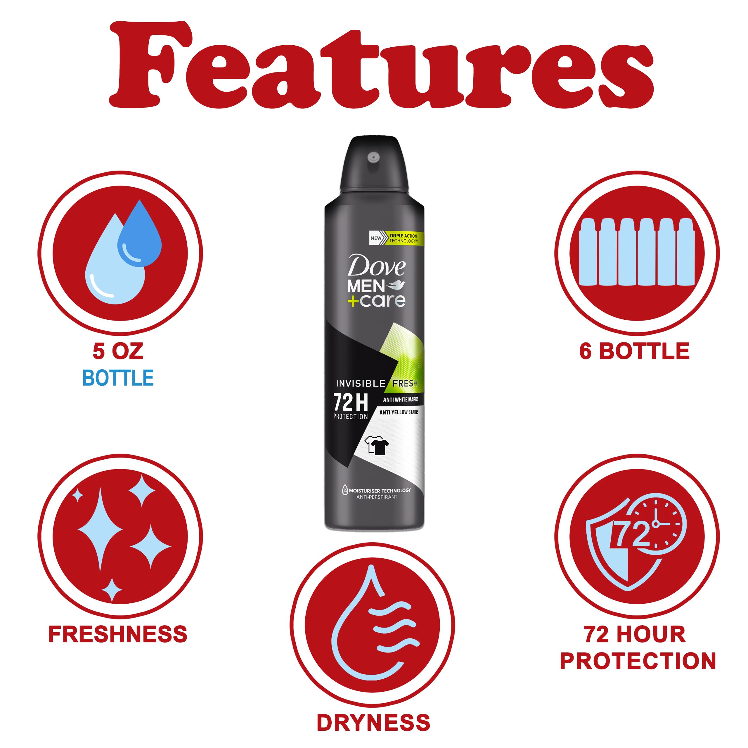 Dove Men+Care Invisible Fresh spray provides up to 72-hour protection for active days