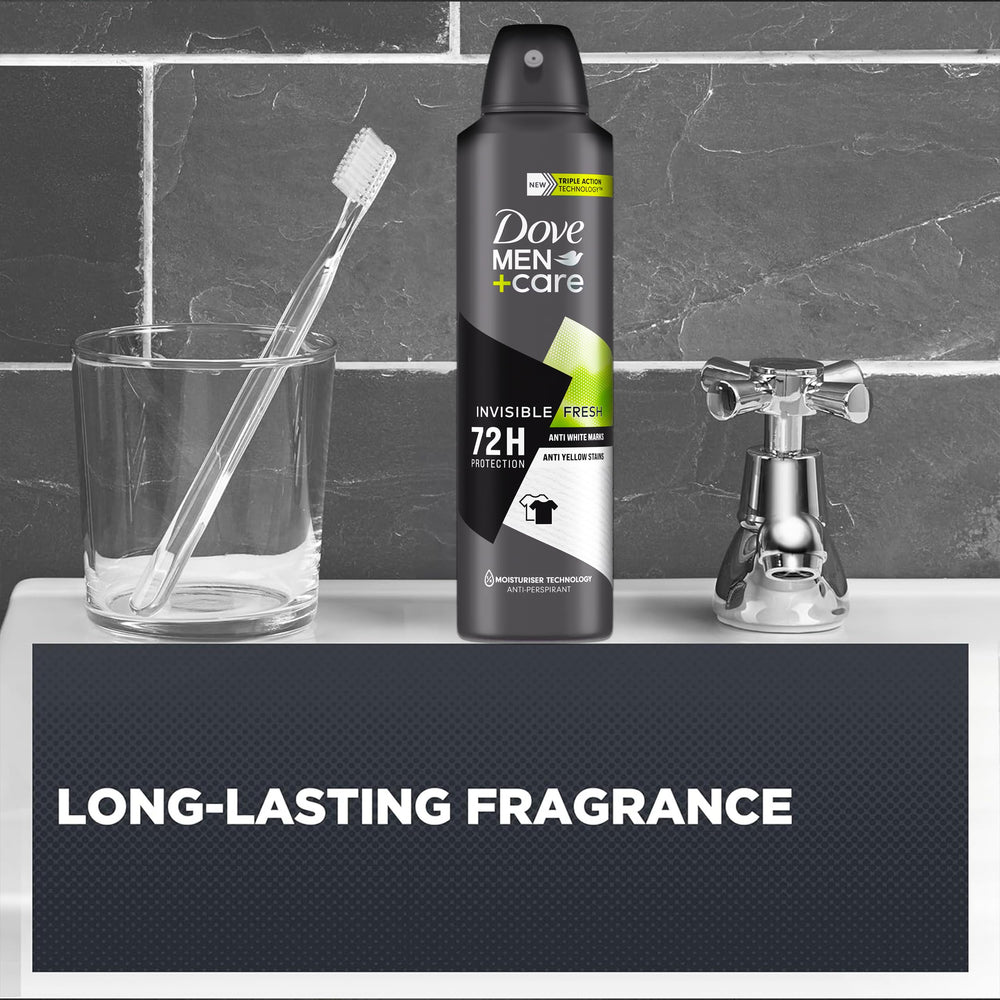 Dove Men+Care Invisible Fresh spray shows no white marks on dark fabrics