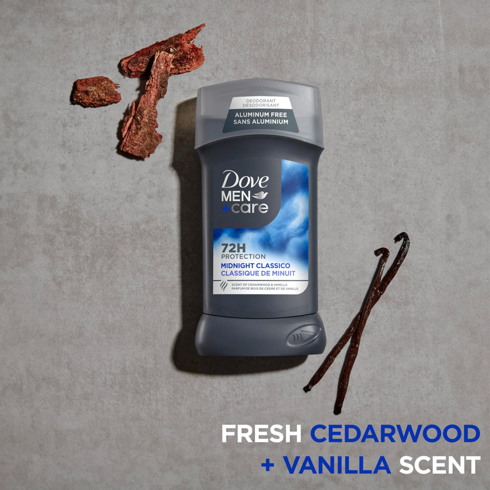 Dove Men+Care Midnight Classico fragrance palette with citrus and aromatics notes.