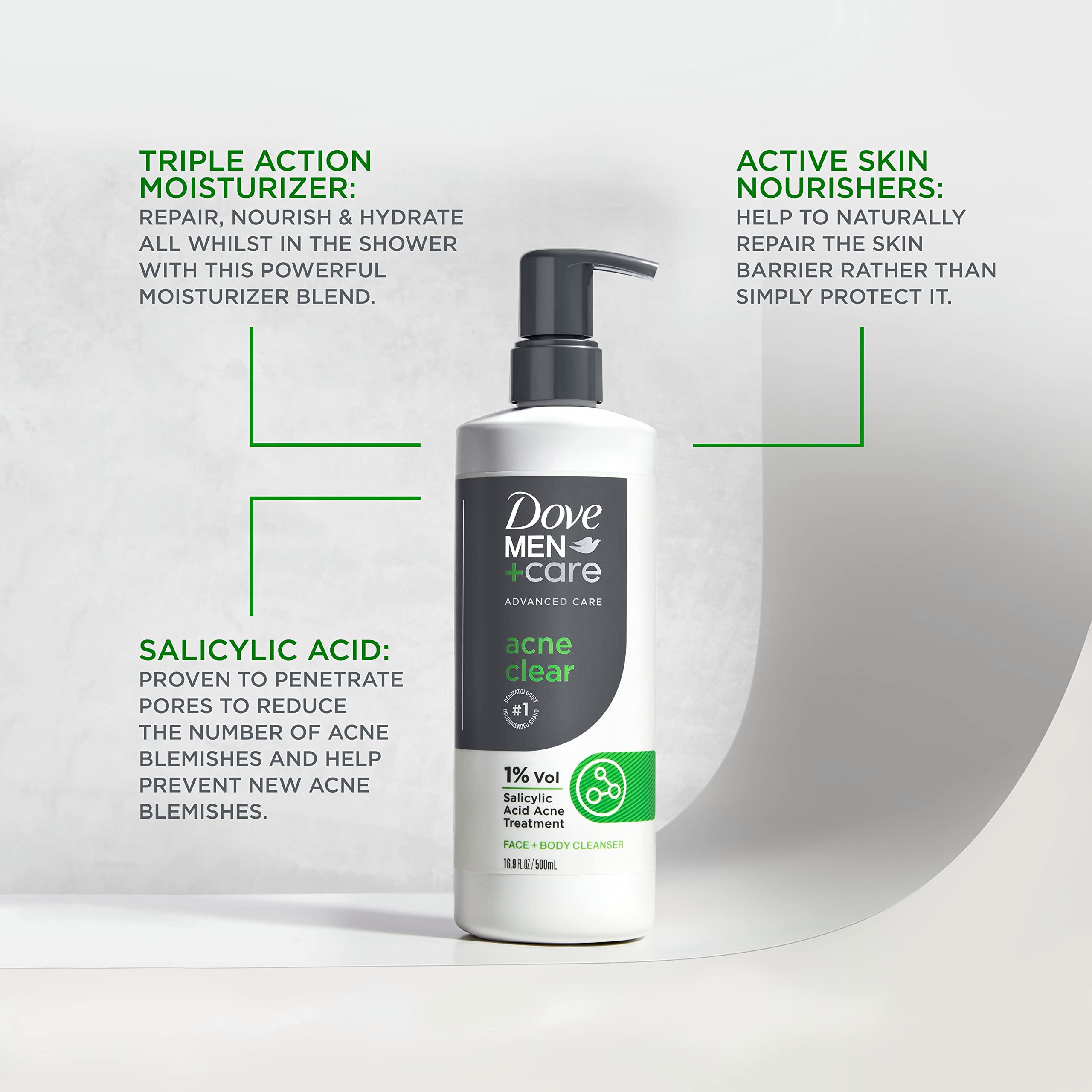 Dove Men+Care 3-count-pack signals affordability for regular acne care.