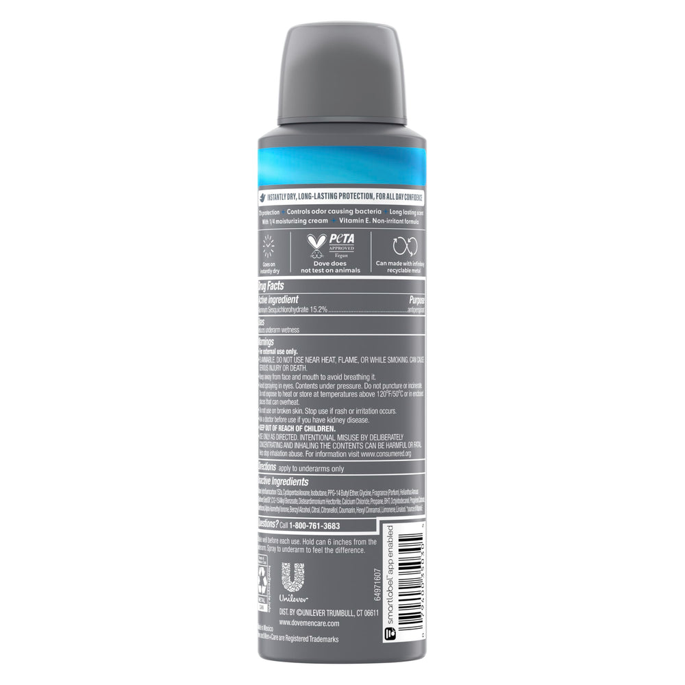 Dove Men+Care packaging closeup highlights recyclable aluminum and eco-friendly design.