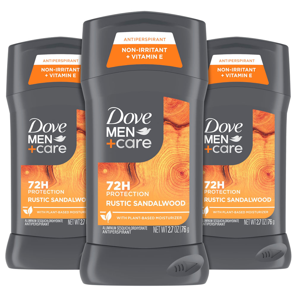 Dove Men+Care Rustic Sandalwood deodorant stick close-up for all-day odor protection