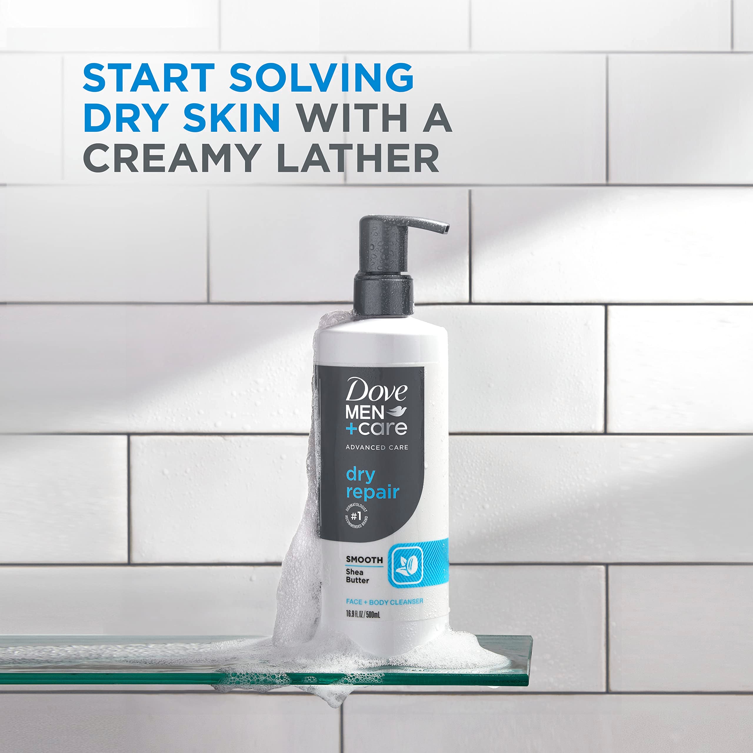 Dove Men+Care Shea Butter Nourishment highlights soothing, moisturizing formula.