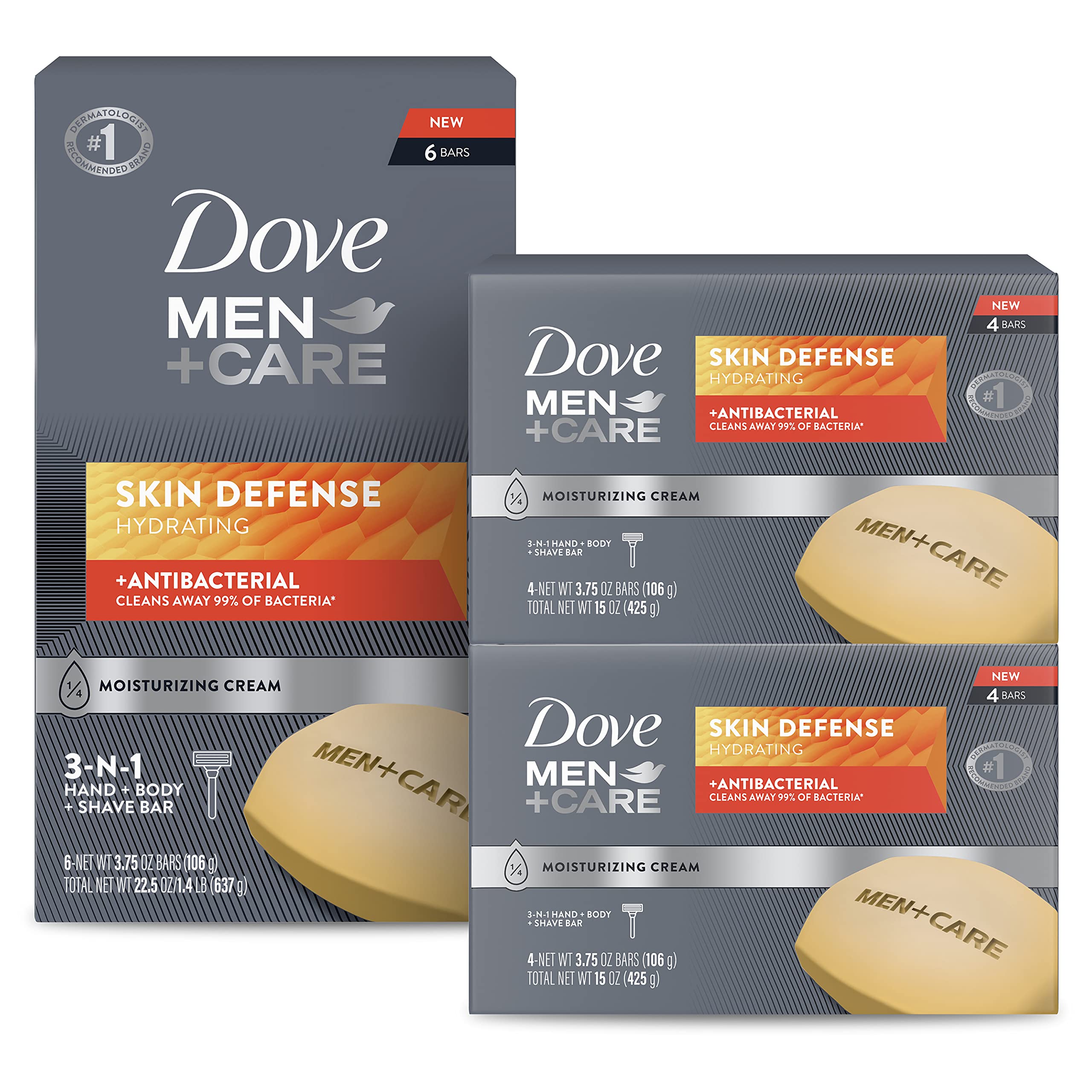Dove Men+Care Skin Defense bar pack shot highlighting value and convenience