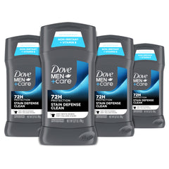 Dove Men+Care stain defense clean stick front—all-day protection and fresh scent.