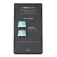 Dove Men+Care stainless steel case for a durable, refillable deodorant system.