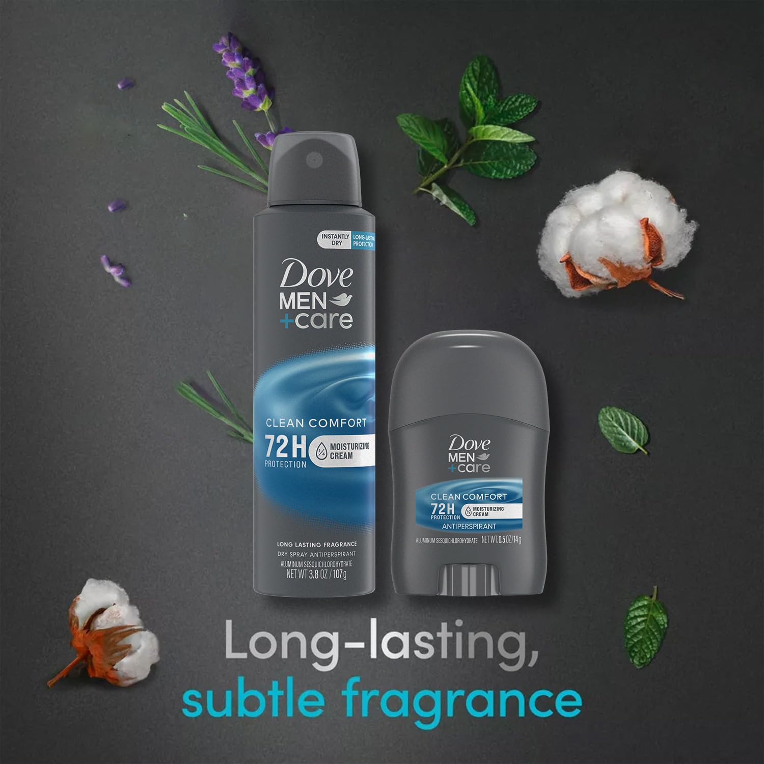 Dove Men+Care travel-size deodorant stick, portable freshness for on-the-go routines.