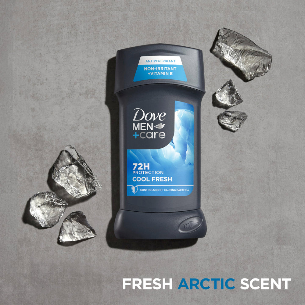 Dove Men+Care triple defense technology graphic highlights lasting protection.
