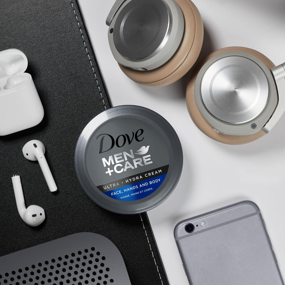 Cruelty-free logo with Dove Men+Care Ultra Hydra Cream Lotion packaging