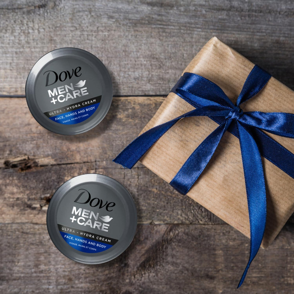 Travel-size jar of Dove Men+Care Ultra Hydra Cream Lotion ready for on-the-go hydration