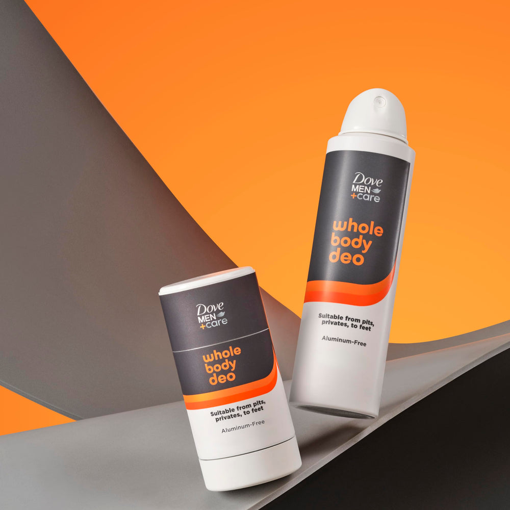 DOVE MEN + CARE desodorante, fórmula sin aluminio para piel sensible.