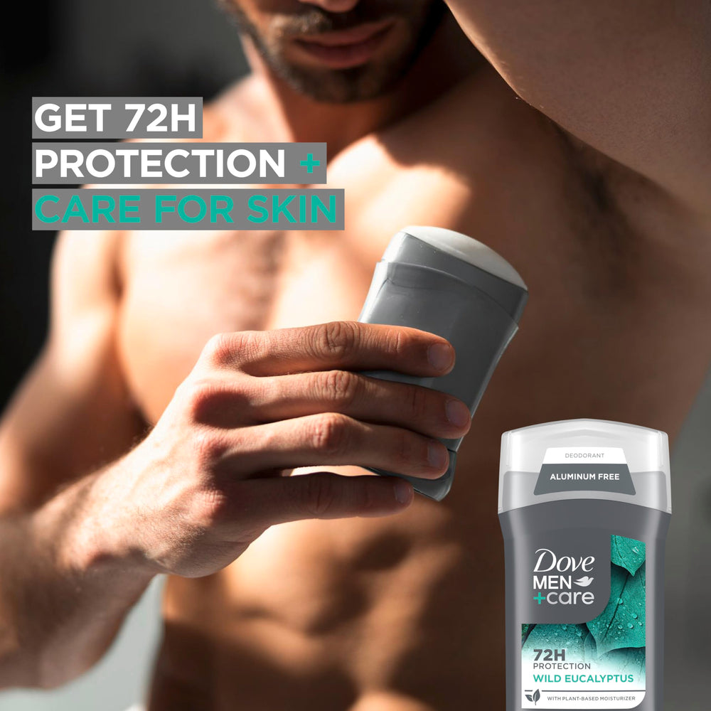DOVE MEN + CARE Wild Eucalyptus deodorant in a bag for on-the-go refresh.