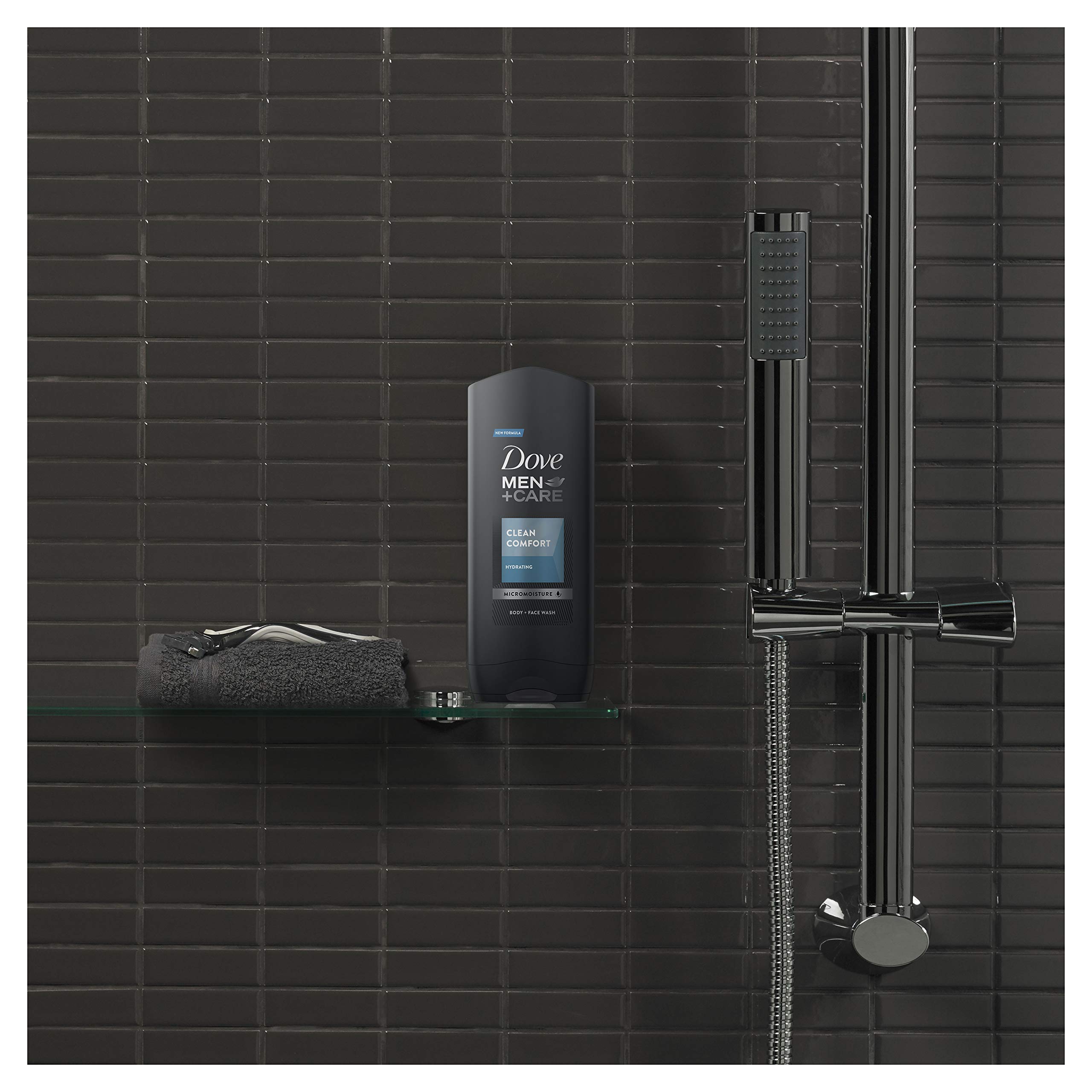 Dove Men Clean Comfort Shower Gel with Active Clean tool compatibility for best results.