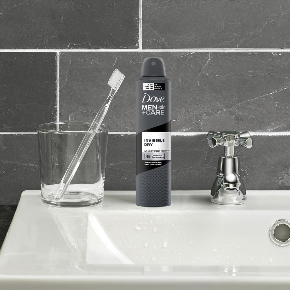 Dove Men Plus Care all-day protection label shown on can for confident daily wear.