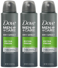 Dove Mens Antiperspirant Extra Fresh three-pack front view showing value and protection