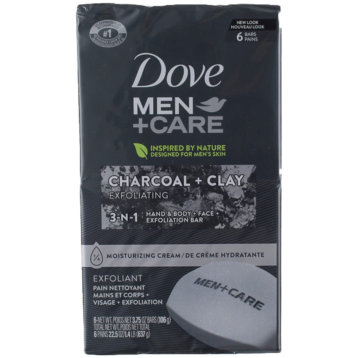 Dove Men+Care charcoal clay bar six-pack front view for daily cleansing