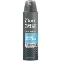 Dove Men+Care dry spray mist on skin for an instant dry feel.