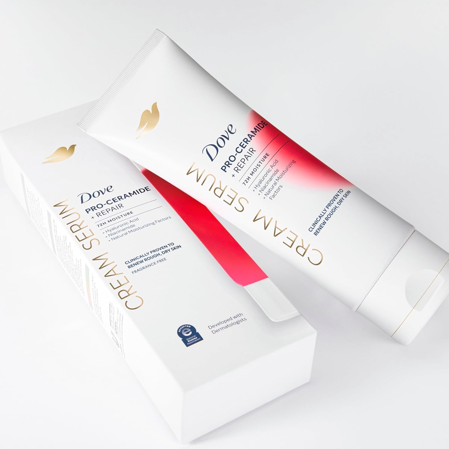Dove Niacinamide skin-support graphic emphasizes improved texture and tone.