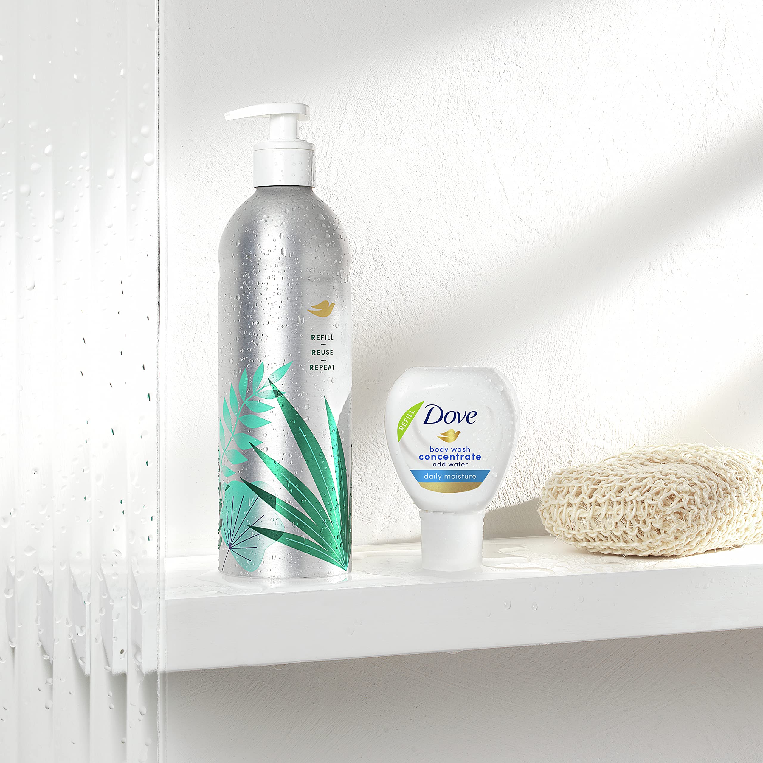 Dove no-mess refill design demonstrated with step-by-step pouring