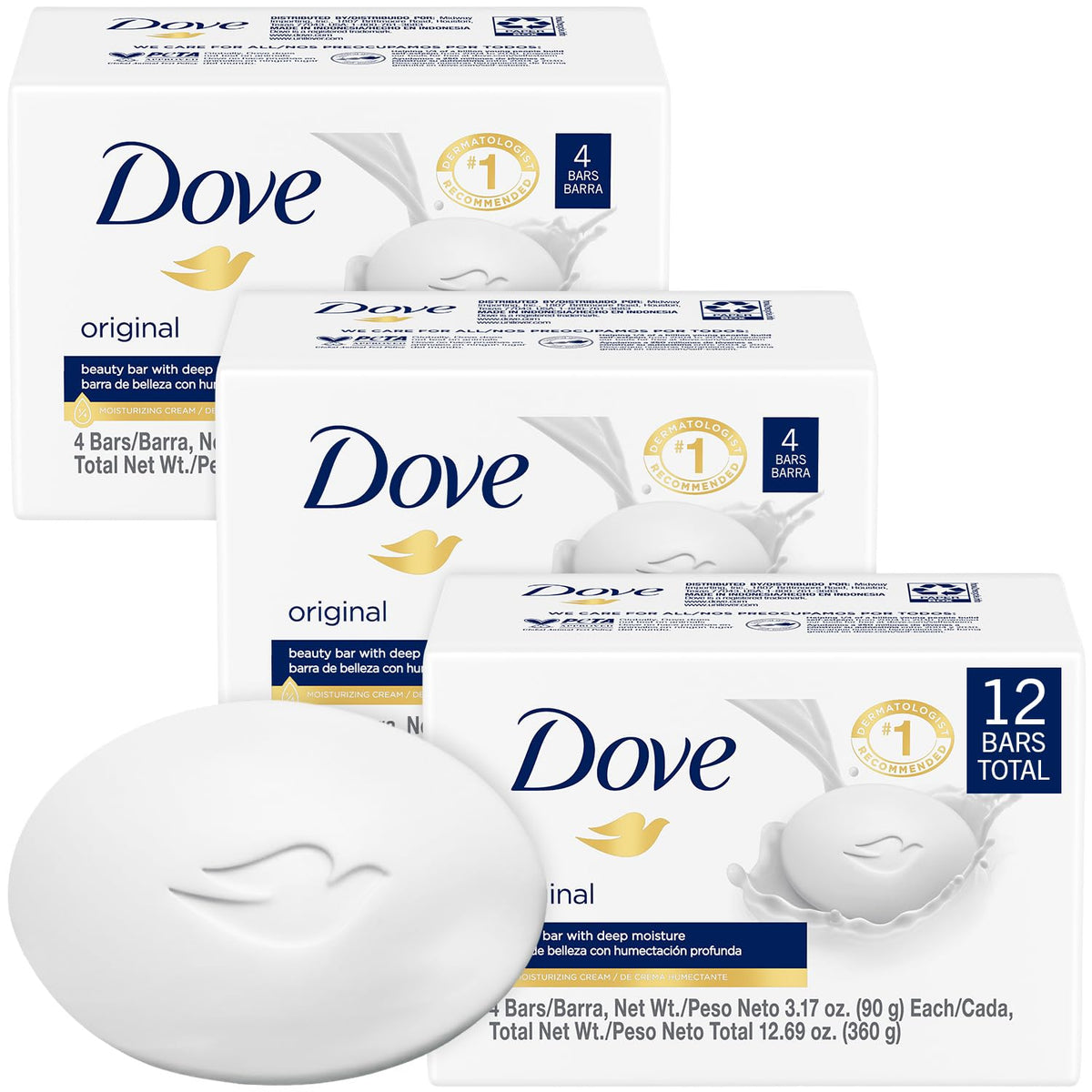 Dove Original Beauty Bar 3-pack closeup showing creamy lather for daily hydration