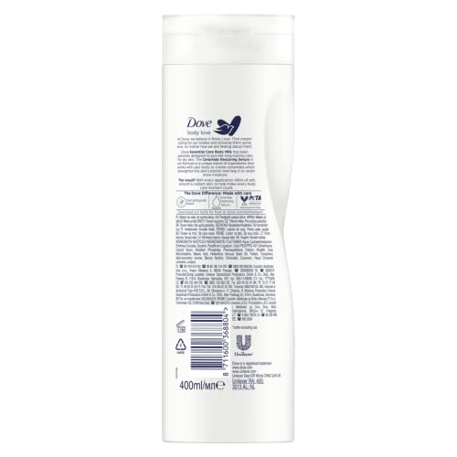 Dove Original Nourishing Body Milk For Dry Skin texture closeup shows creamy application.