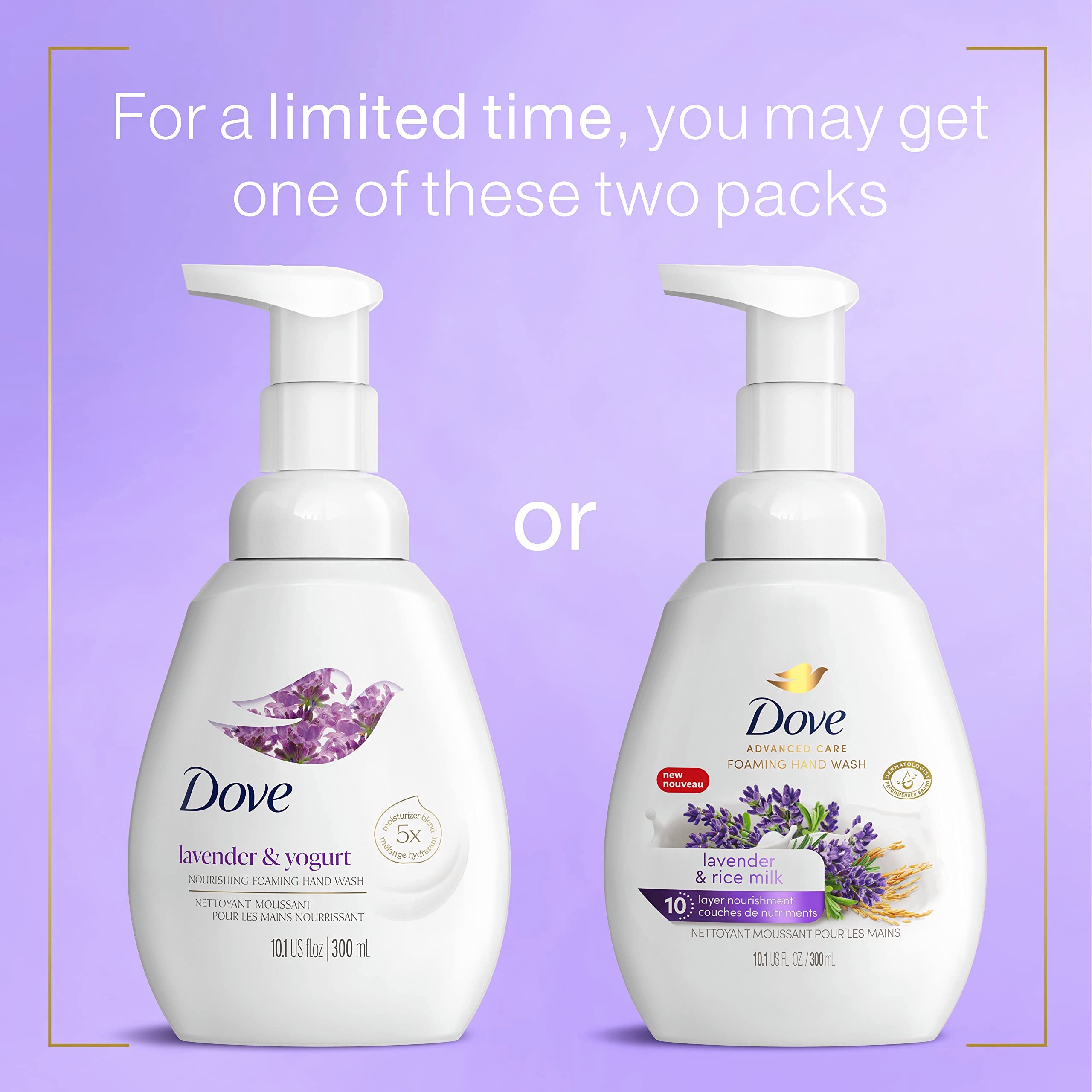 Dove Lavender Rice Milk soft hands after wash captured in product close-up