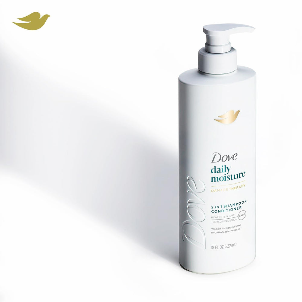 Dove packaging set on soft background for daily hydration routine.