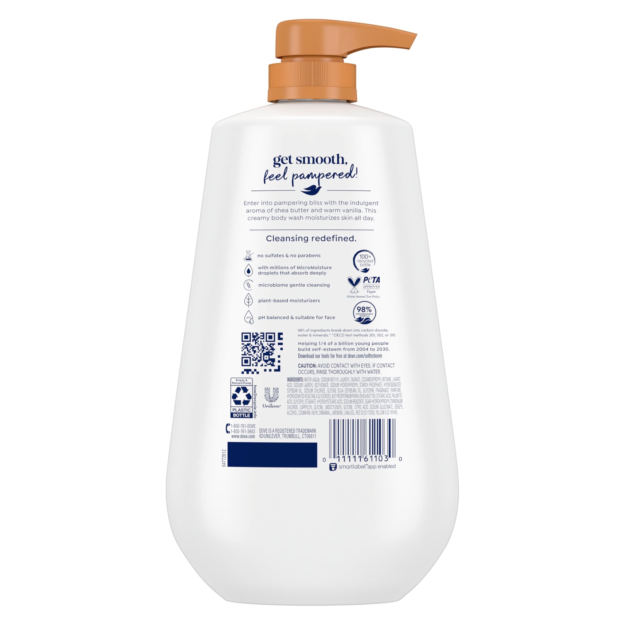 Shea butter detail on Dove pampering body wash shows nourishing texture.