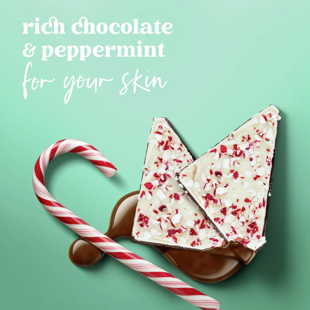 Dove Peppermint Bark festive jar design evokes holiday spa vibes.