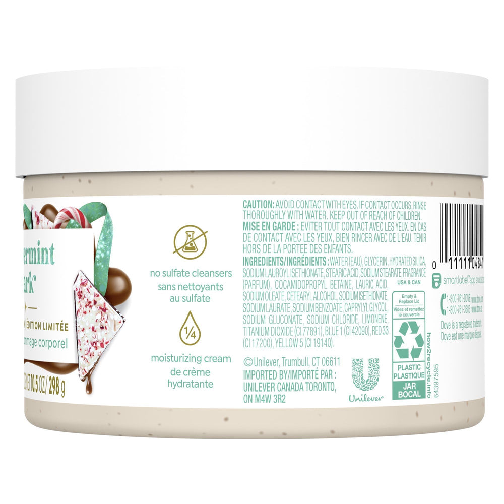 Dove Peppermint Bark scent close-up highlights minty notes for invigorating shower.