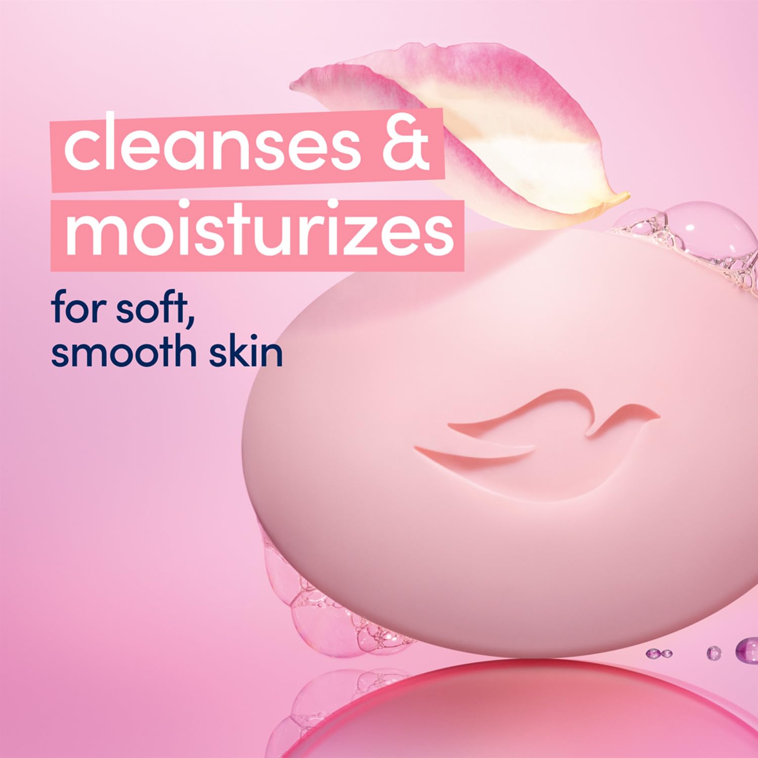 Dove Pink Beauty Bar 3-Pack handheld use image shows easy lather for daily cleansing.