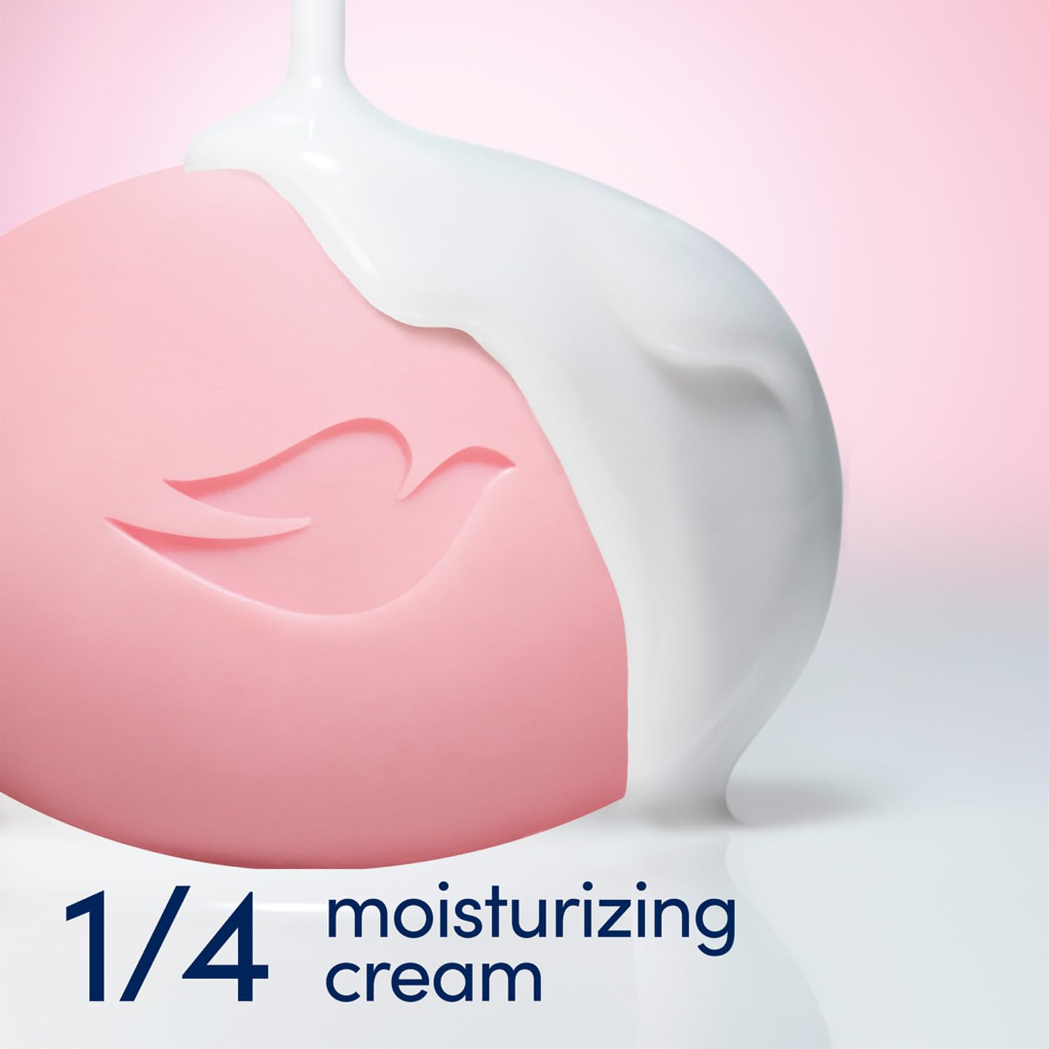Dove Pink Beauty Bar 3-Pack packaging shot emphasizing 1/4 moisturizing cream in formula.