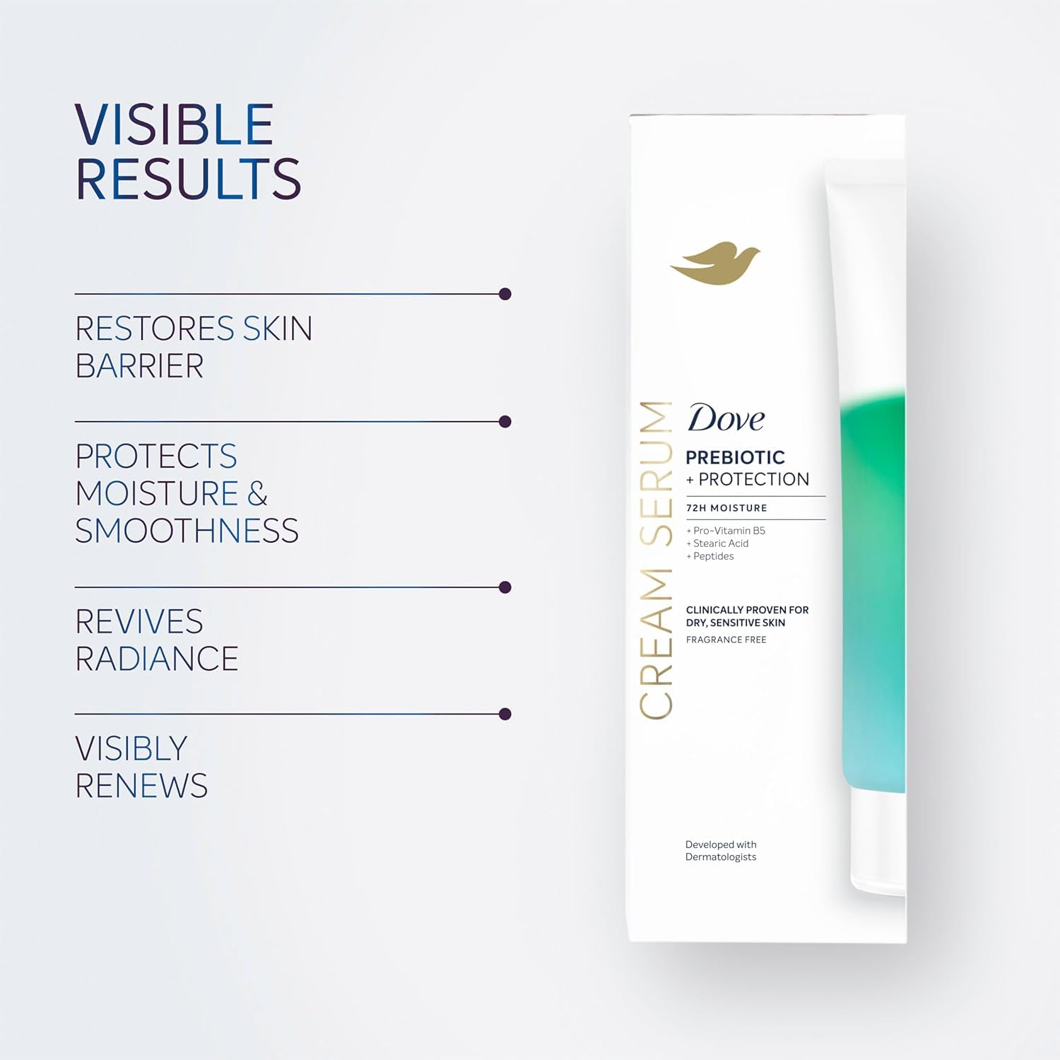 Dove Pro-Vitamin B5 ingredient highlight underscores softness and resilience.