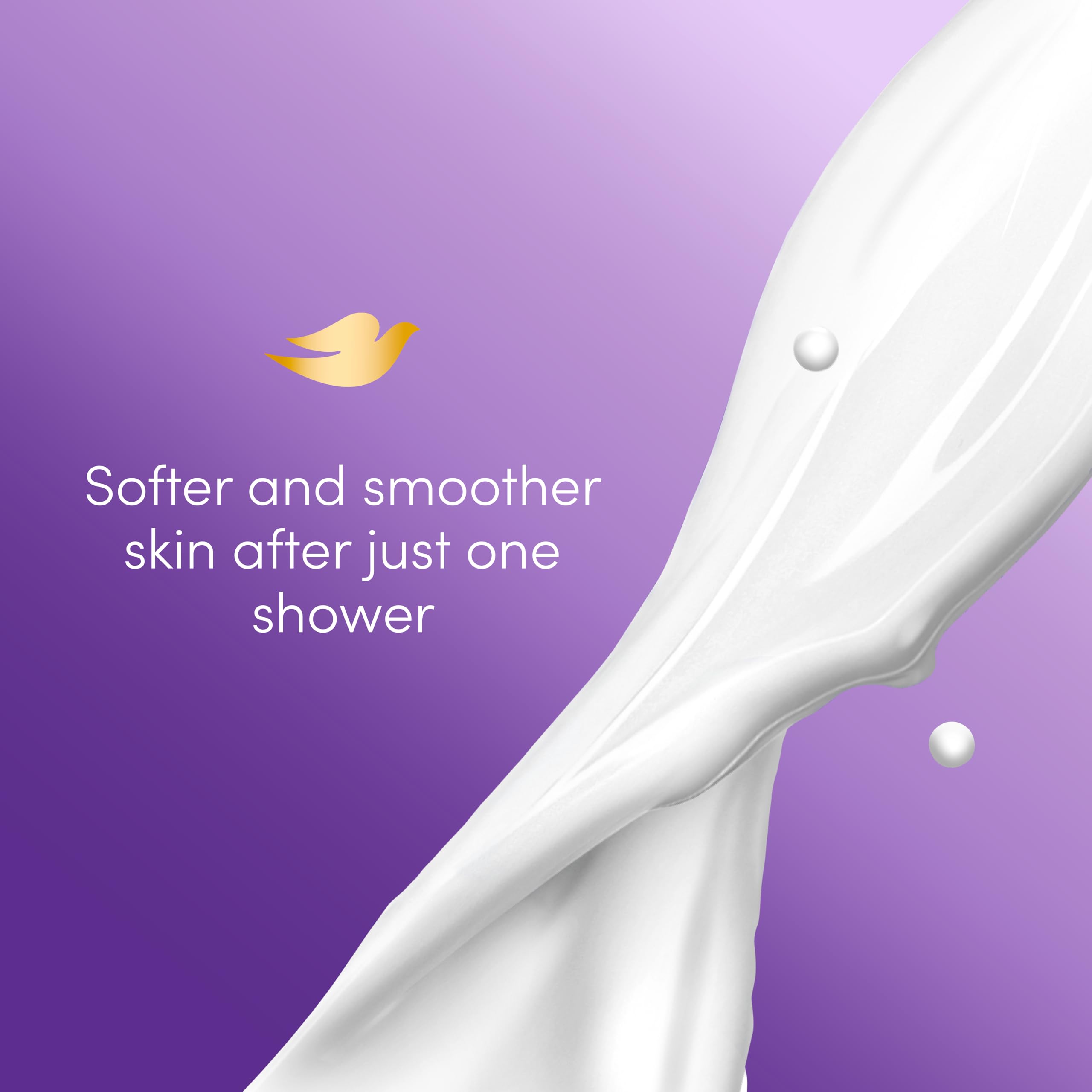 Dove Relaxing Jasmine & Coconut Milk pours into hand for gentle cleanse.