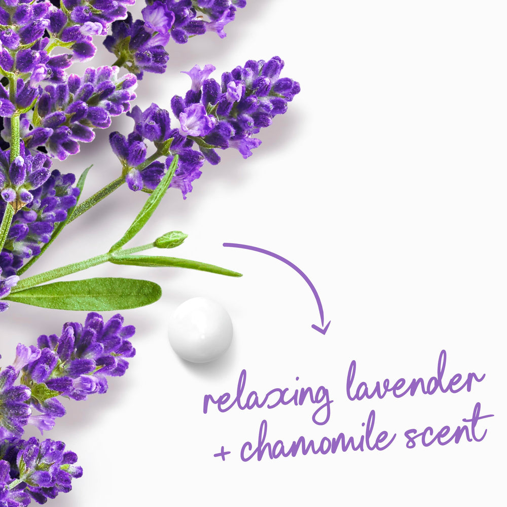 Dove Relaxing Lavender Body Wash 98% biodegradable packaging label.