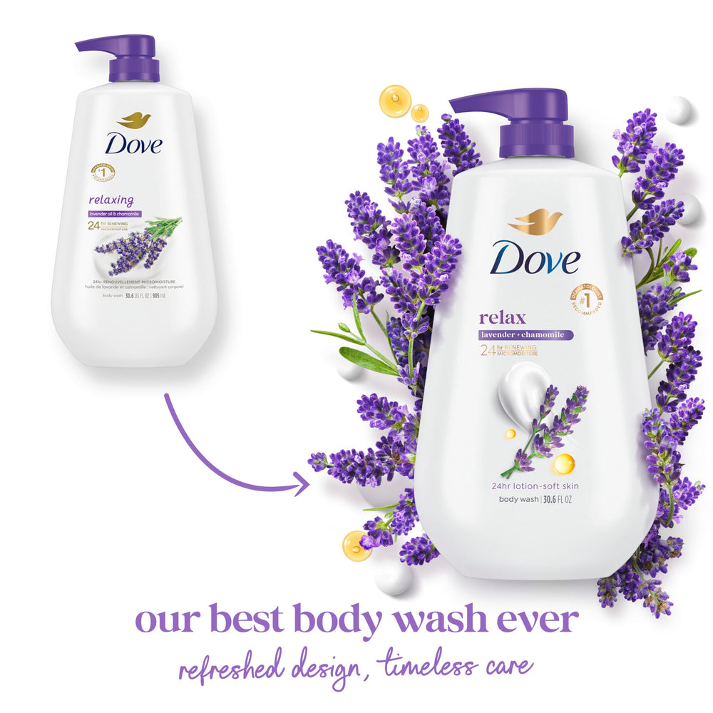 Dove Relaxing Lavender Body Wash lather close-up showing creamy foam.
