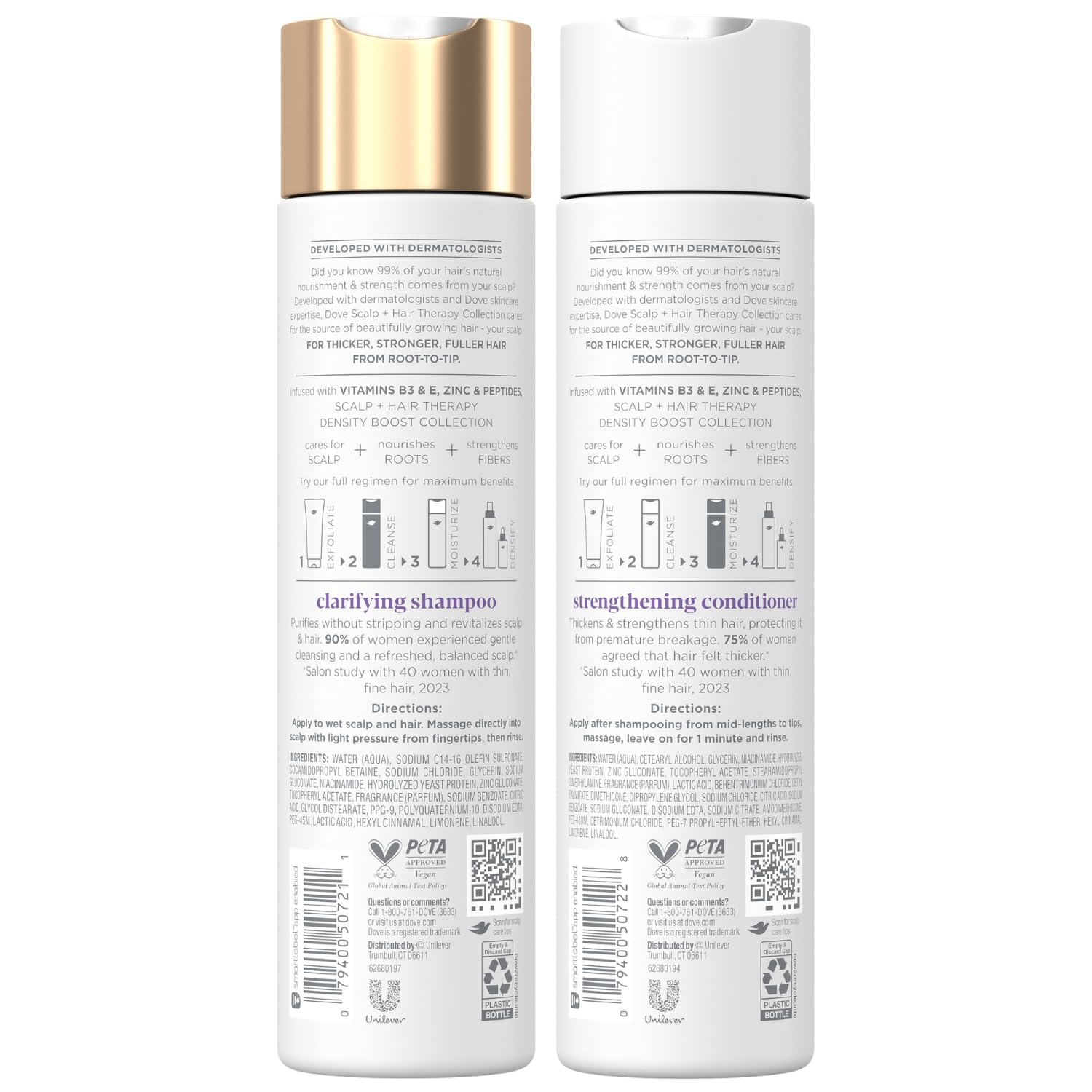 Dove Scalp Hair Therapy Conditioner bottle strengthens fine hair for a thicker look