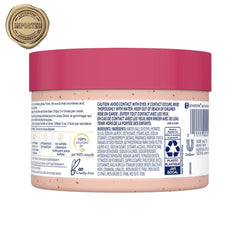Dove Scrub Pomegranate & Shea Butter close-up reveals exfoliating texture for radiant skin prep.