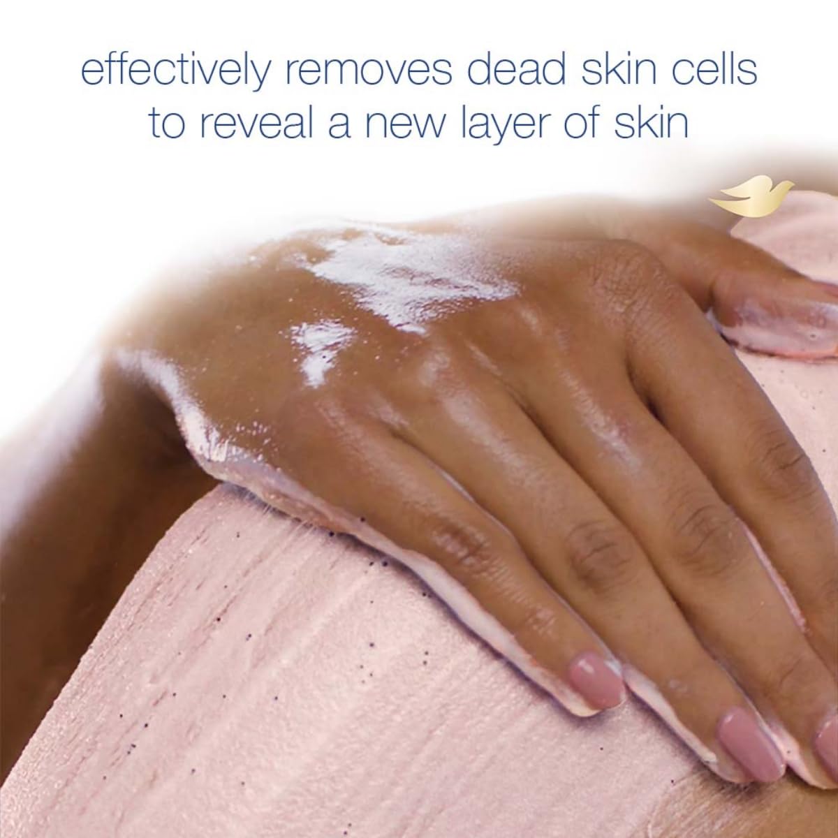 Dove Scrub Pomegranate & Shea Butter being rinsed away leaves skin feeling refreshed.
