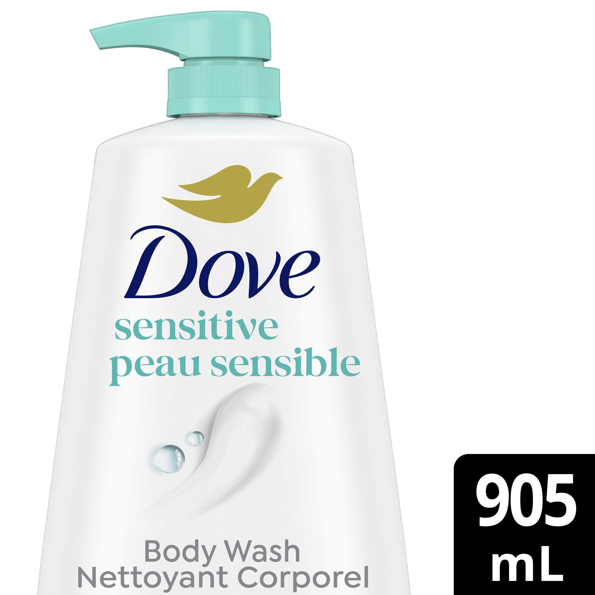 Dove Sensitive Skin Body Wash rich lather demonstrates sulfate-free nourishment for sensitive skin.