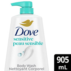 Dove Sensitive Skin Body Wash rich lather demonstrates sulfate-free nourishment for sensitive skin.