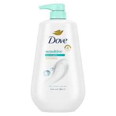 Dove front pump bottle showing gentle formula and easy dispensing
