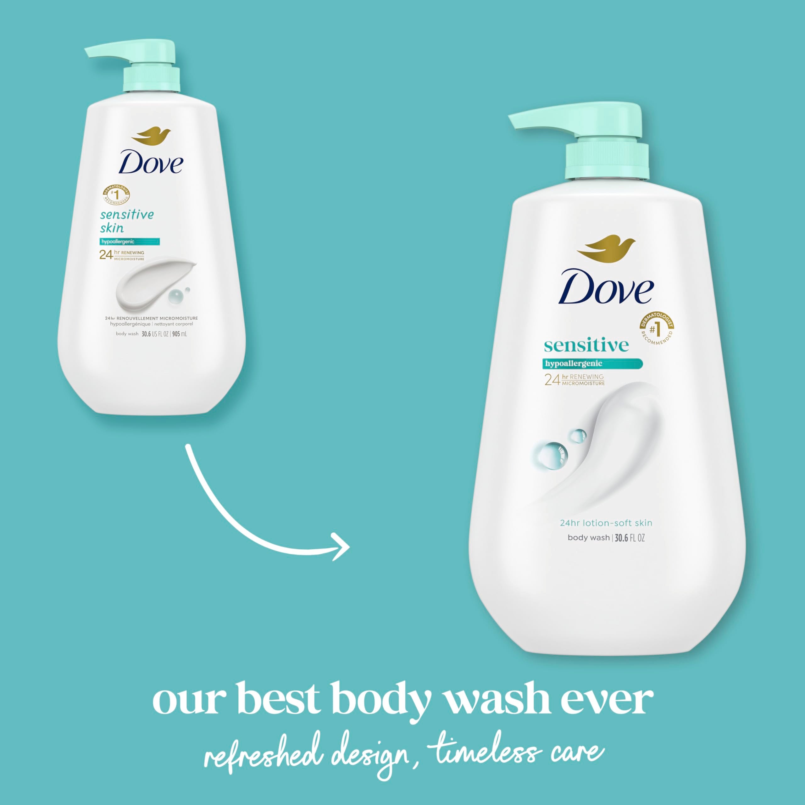 Dove pump being pressed in shower for convenient one-handed use